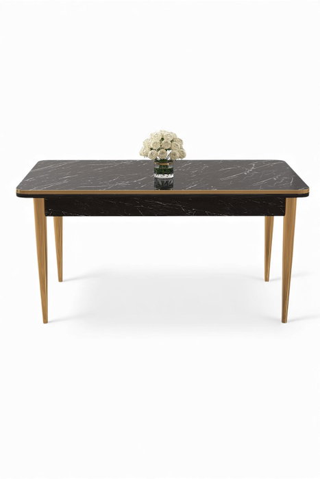 Hanah Home Mesa de Comedor Rewa - Mármol Negro y Dorado